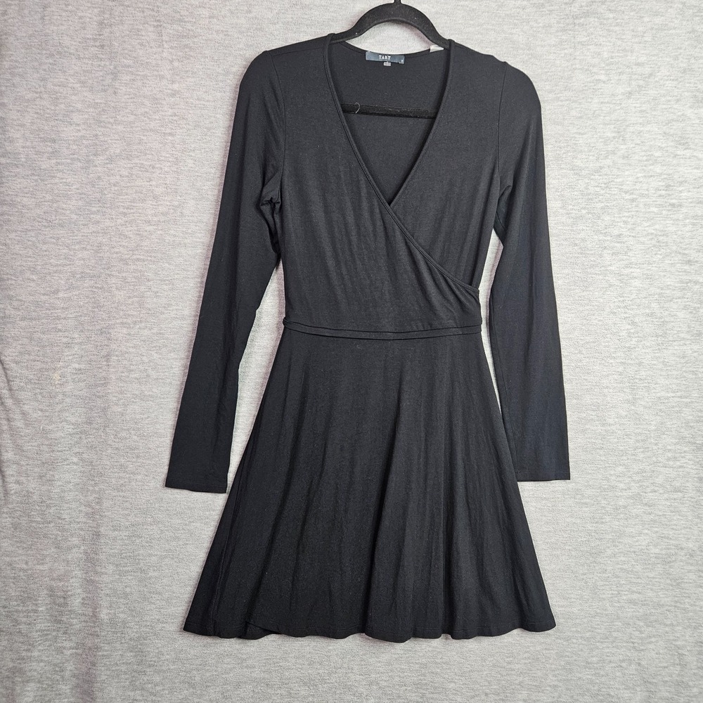 TART Black Wrap Dress Sz Small Long Sleeve V-Neck Soft Stretch Minimalist - Picture 1 of 10